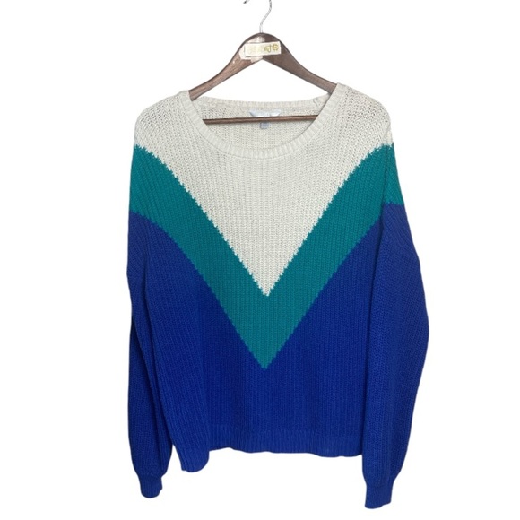 TIME AND TRU blue aqua cream colorblock sweater // 2X - Picture 1 of 6